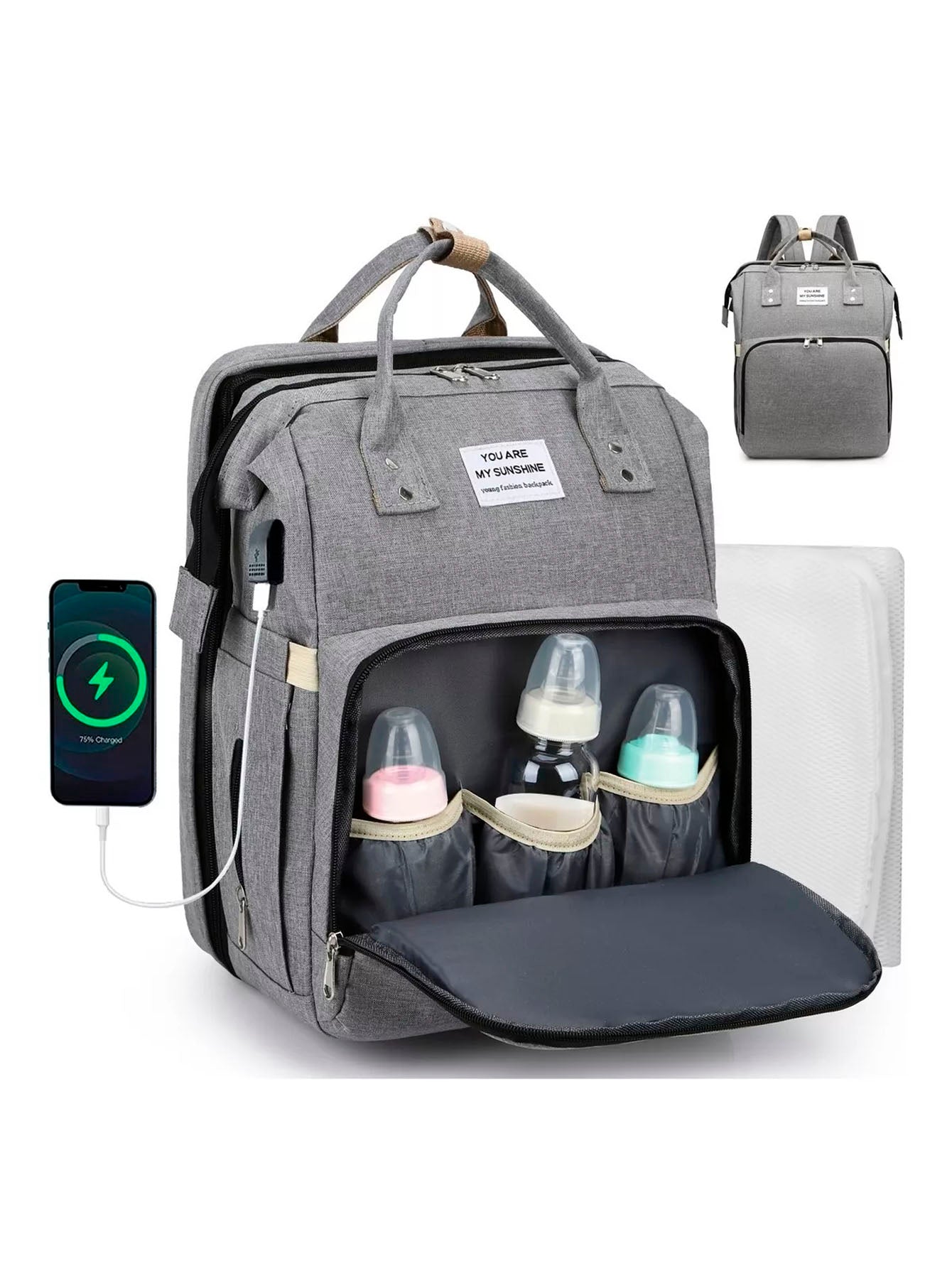 MOCHILA PANALERA 3 EN 1 USB GRIS VEXA