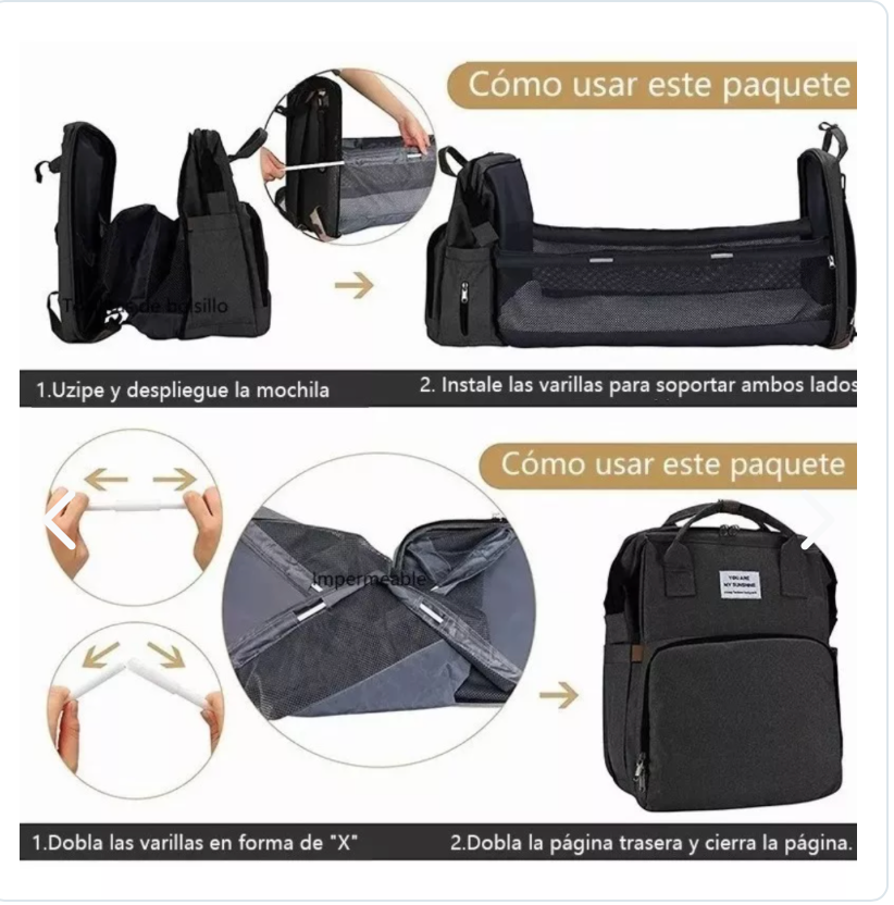 MOCHILA PAÑALERA 3 EN 1 USB NEGRO